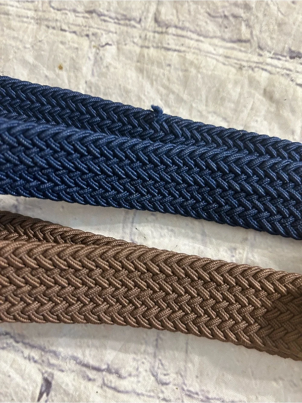 VINTAGE BROWN AND NAVY WITH LEATHER COVERED BUCKLES MEN STRETCH BELTS